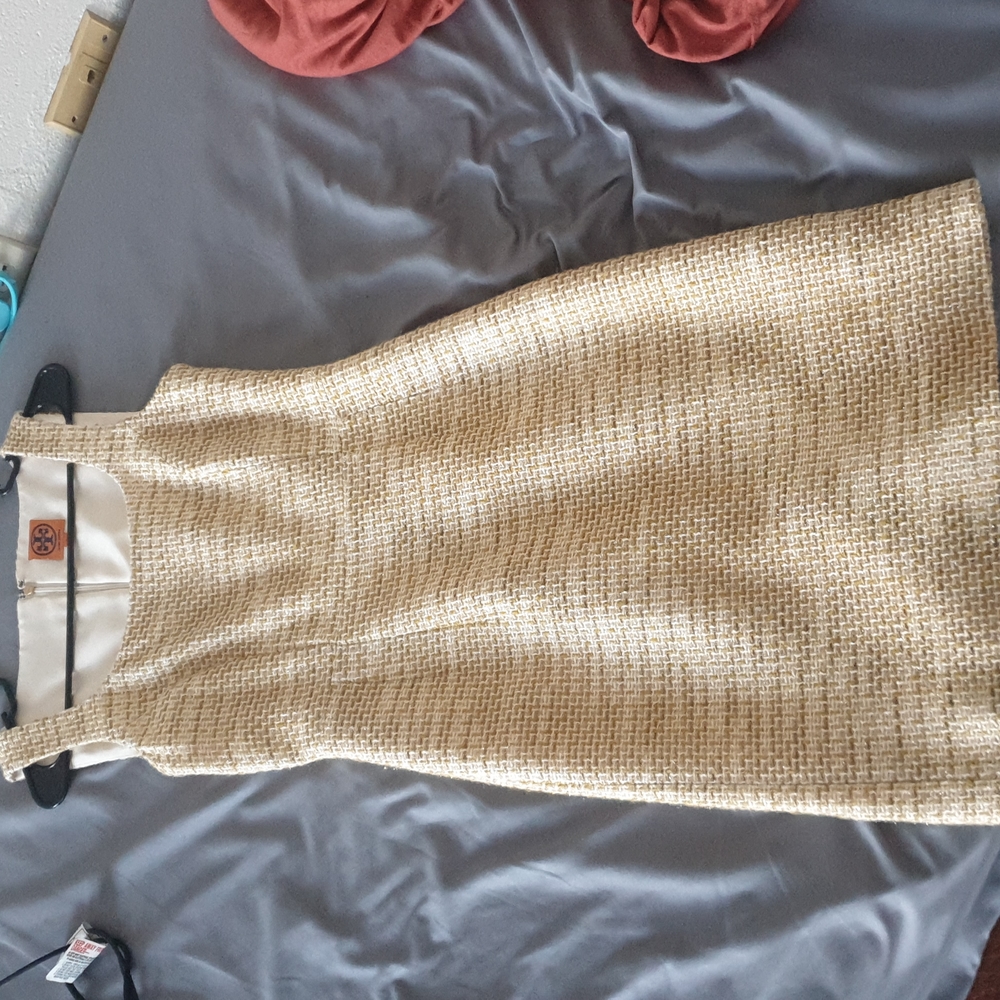 Tory burch gold tweed dress